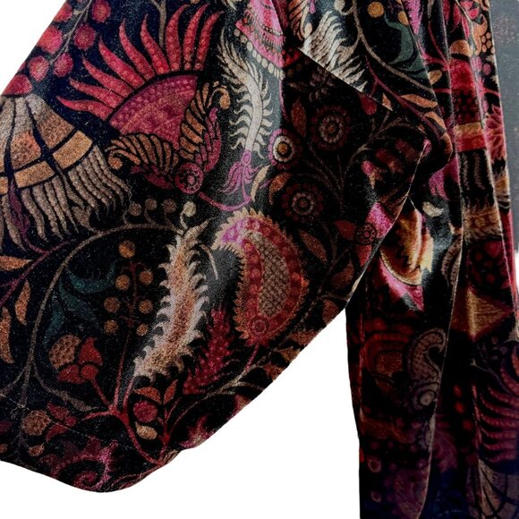 LOFT Velvet Shrug 0/S Black Red Paisley Jacket Stretch Evening Holiday Cardigan - Picture 8 of 9